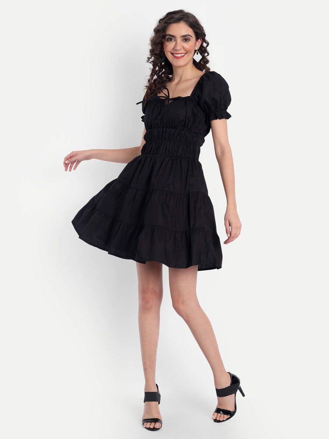 emprall puff sleeve fit & flare dress
