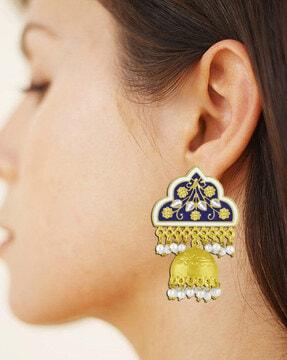 enamel jhumkas with bead drop