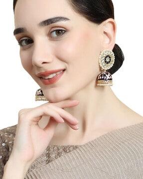 enamel pearl-studded jhumka earrings