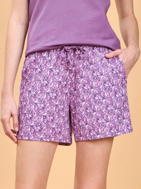 enamor chinese purple cotton floral print lounge shorts
