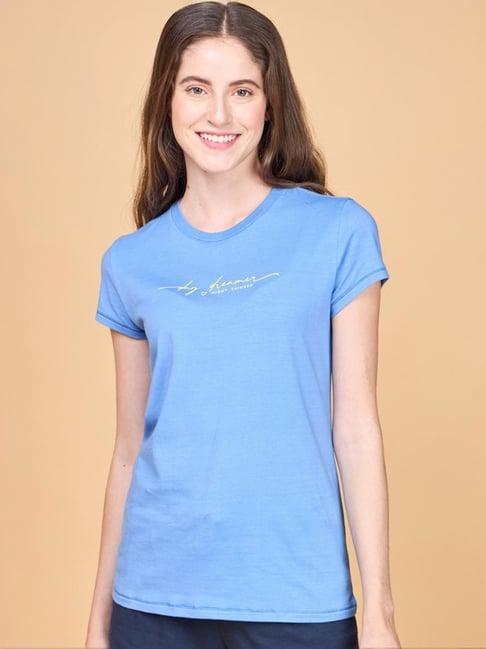 enamor sky blue cotton printed lounge t-shirt