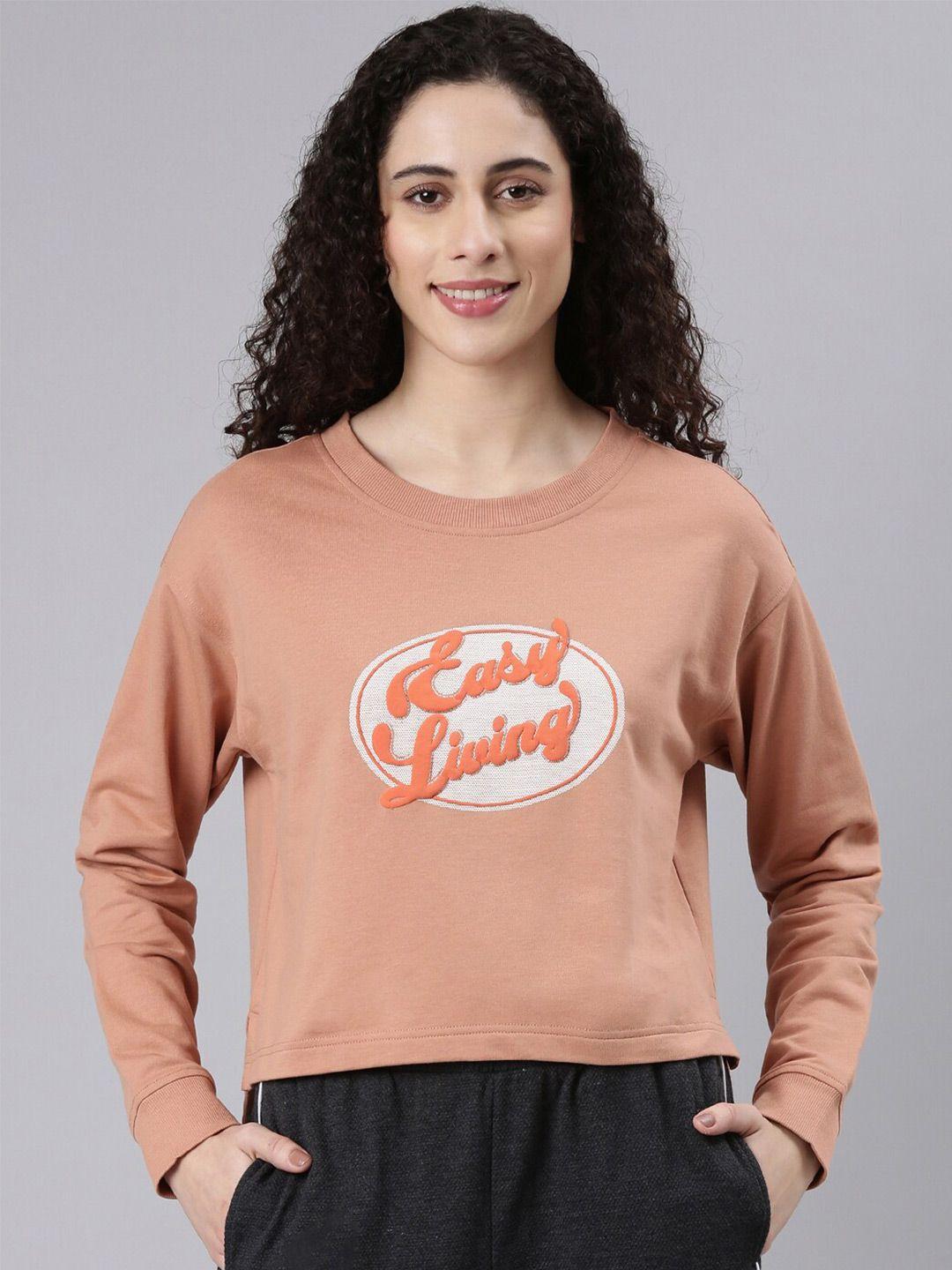 enamor typography printed drop shoulder pullover cotton sweatshirt