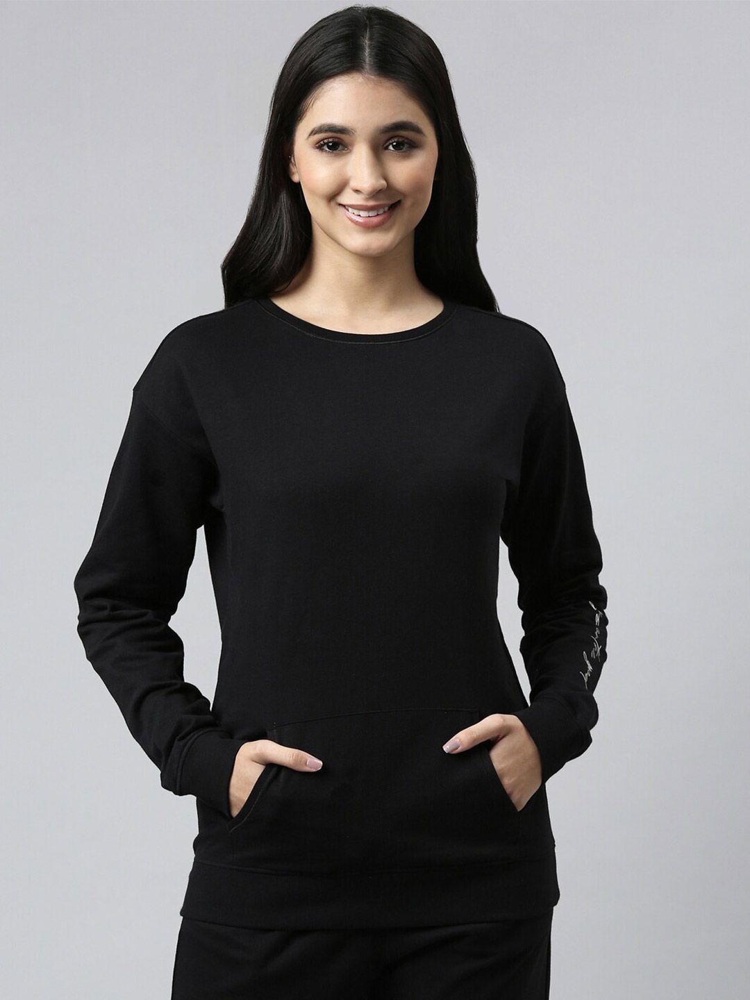 enamor women black cotton sweatshirt