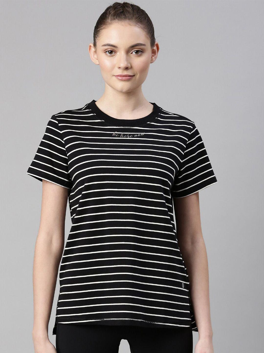 enamor women black striped antimicrobial t-shirt