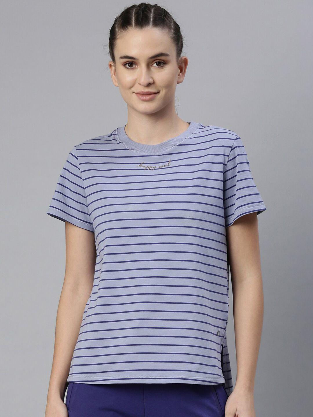 enamor women blue striped antimicrobial outdoor t-shirt