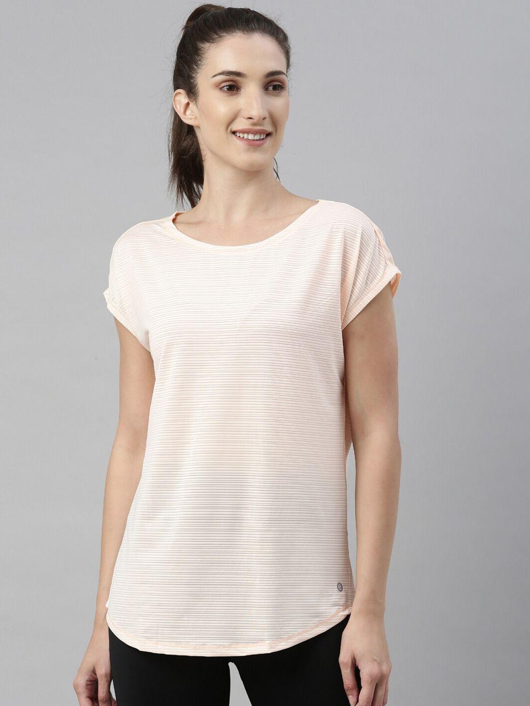 enamor women cream-coloured solid t-shirt