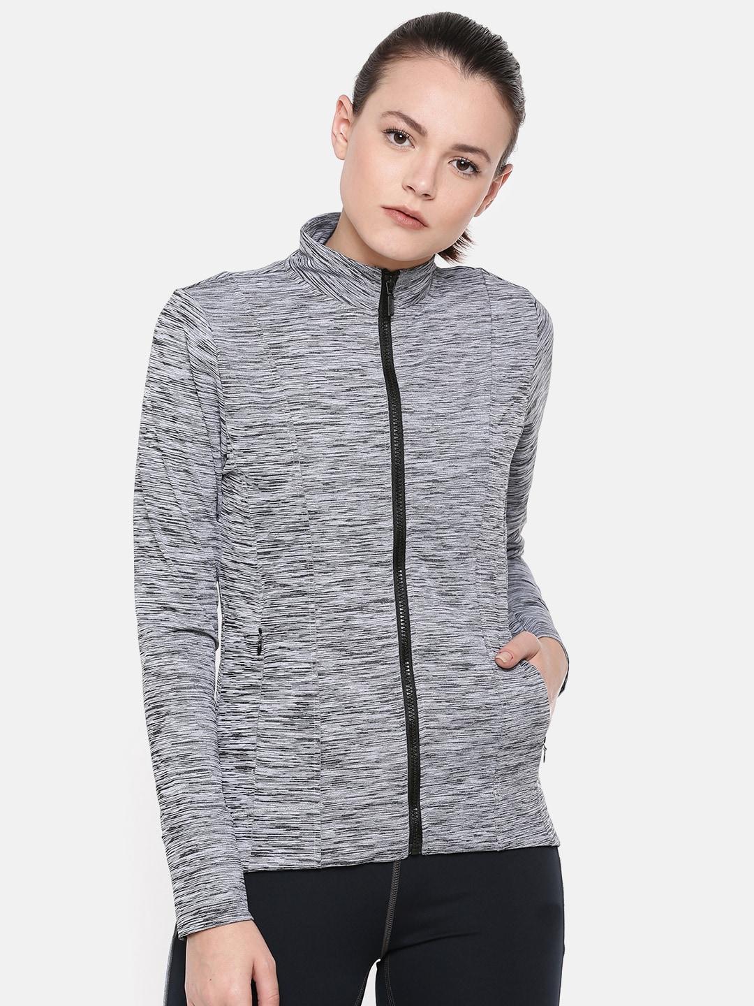 enamor women grey solid athleisure active open front jacket
