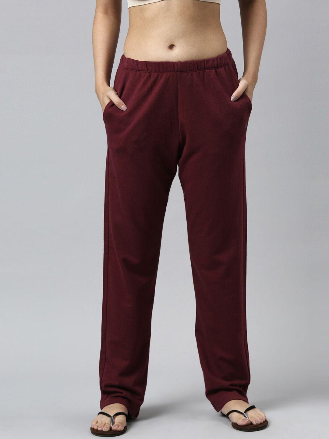 enamor women maroon solid cotton lounge pants