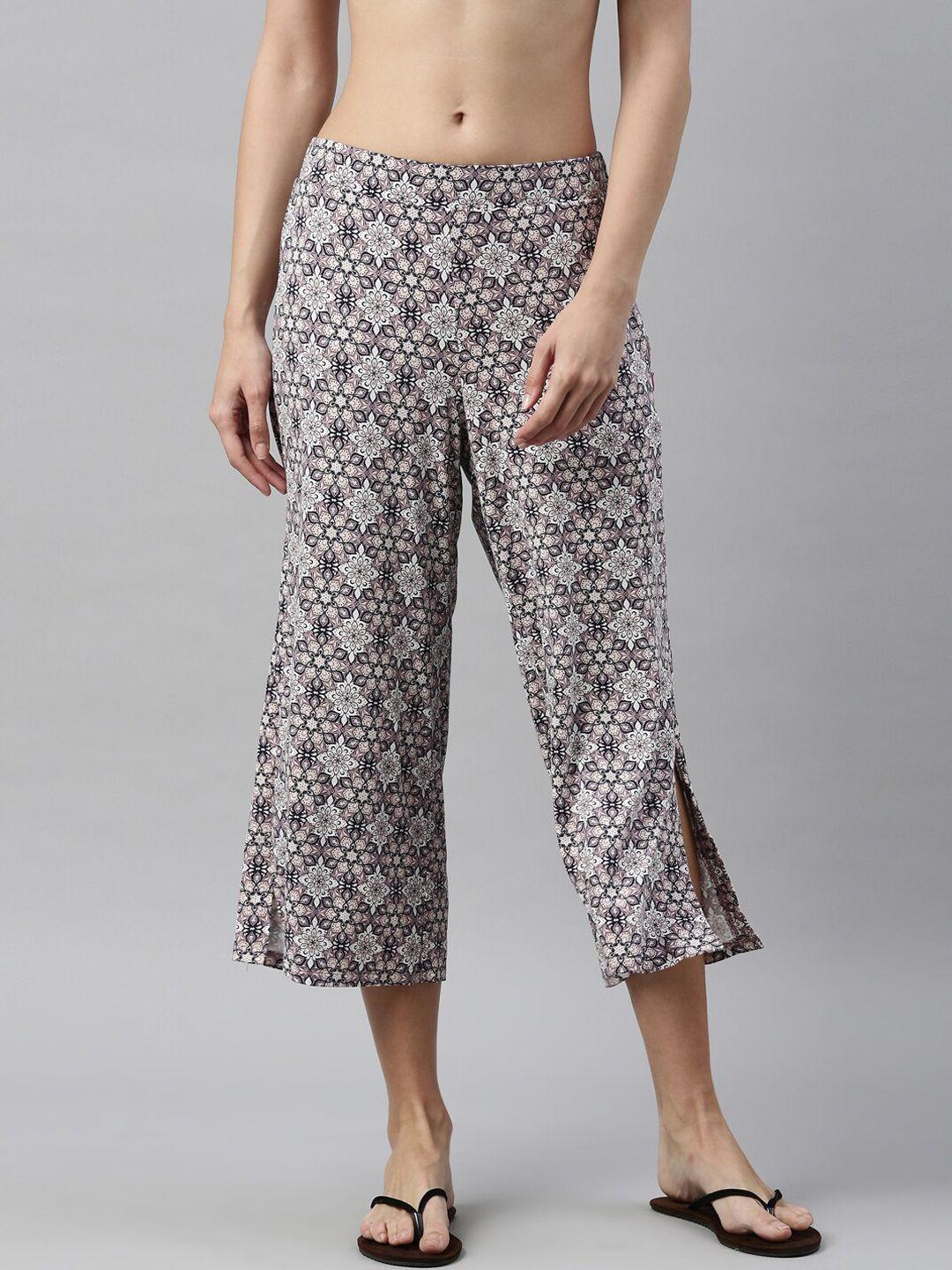 enamor women mauve & white printed relaxed fit lounge pants