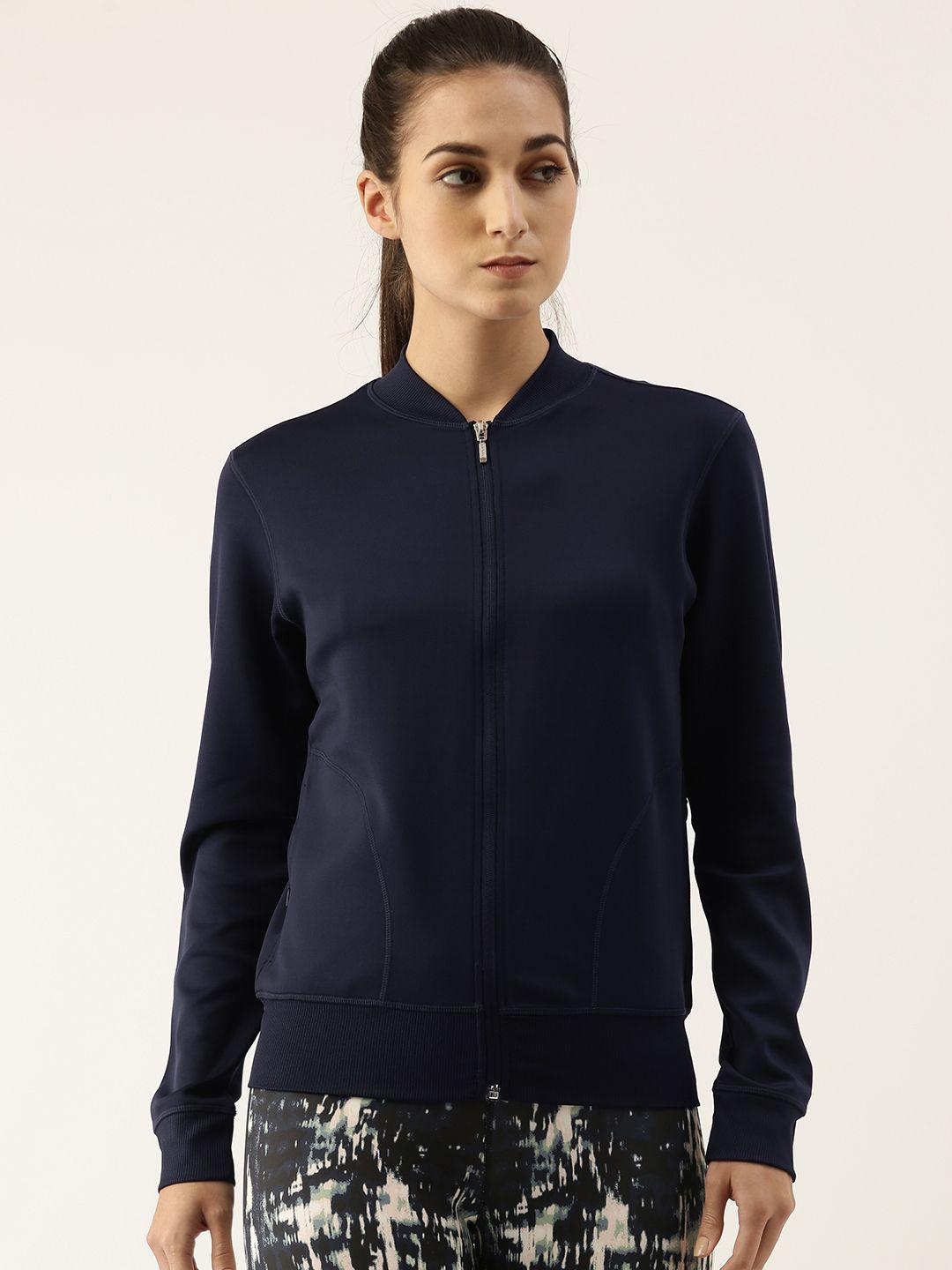 enamor women navy blue lightweight antimicrobial outdoor bomber jacket
