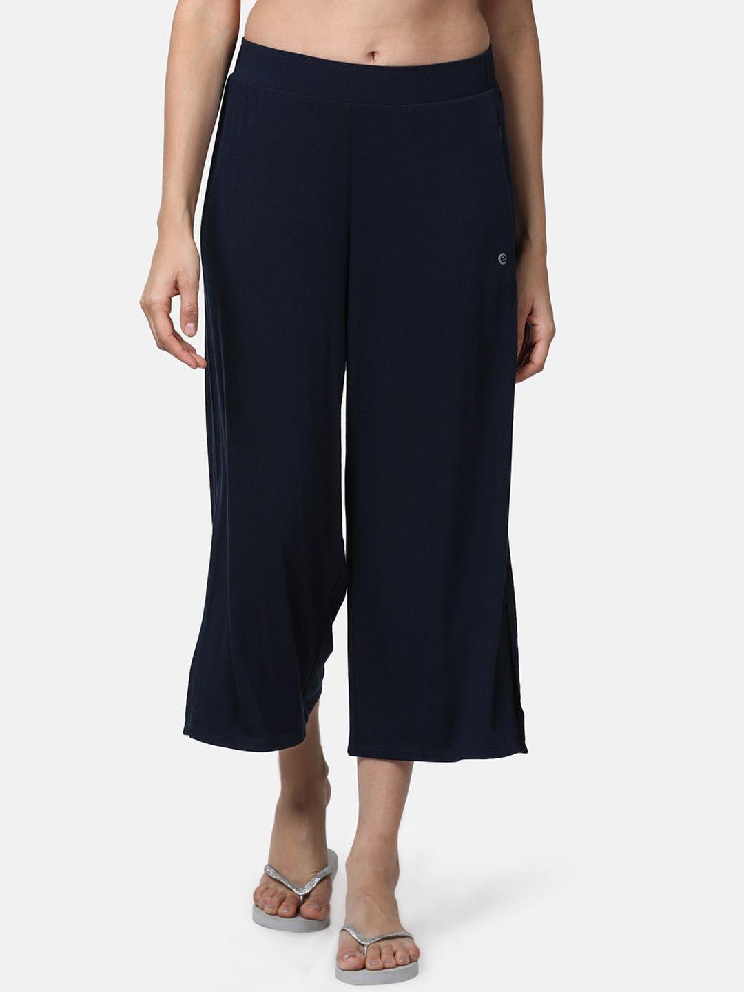 enamor women navy blue relaxed loose fit culottes trousers