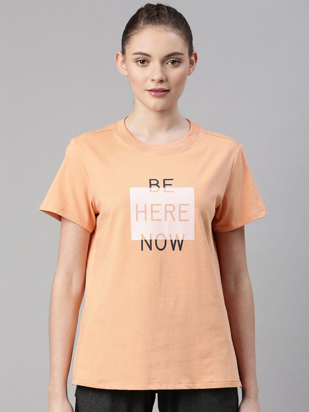 enamor women orange typography printed antimicrobial t-shirt