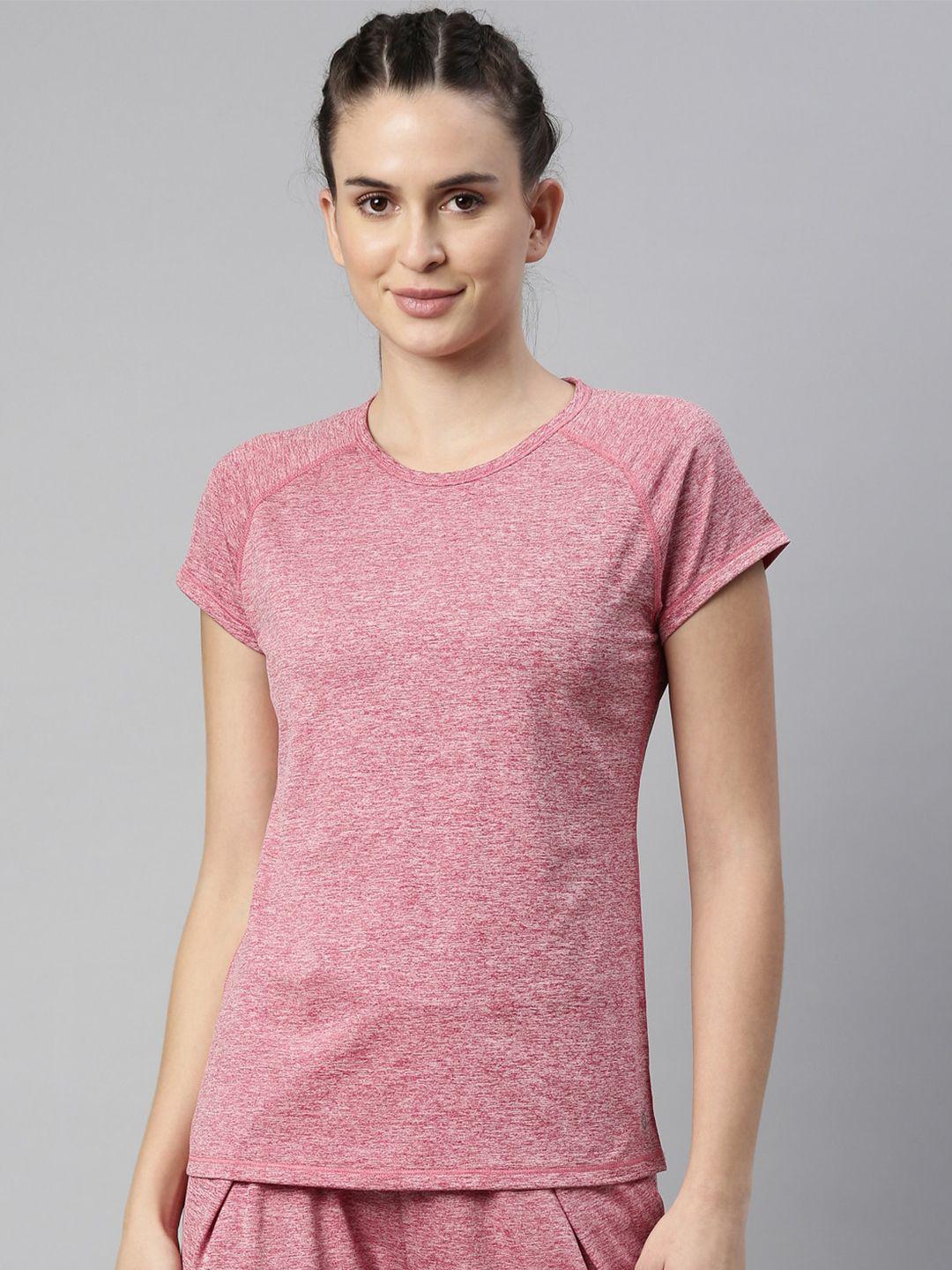enamor women pink antimicrobial slim fit yoga athleisure t-shirt