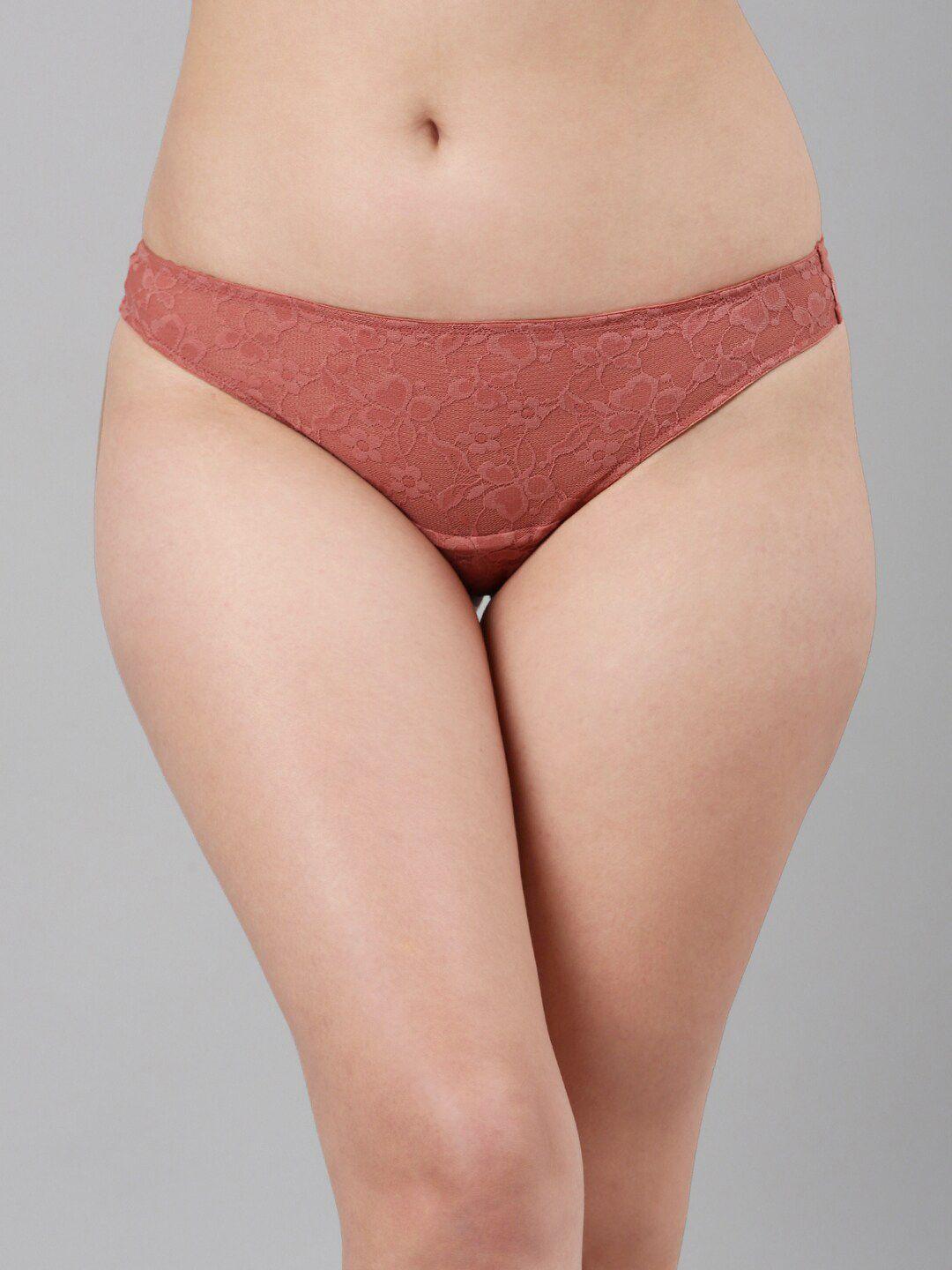 enamor women pink self-design thongs briefs