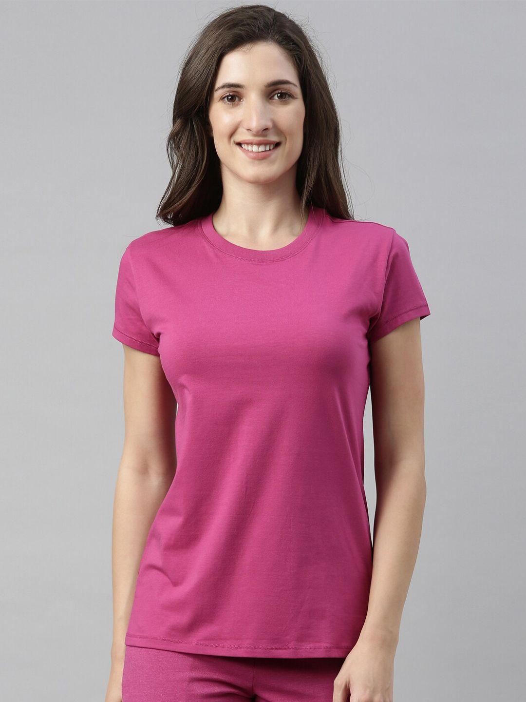 enamor-women-pink-slim-fit-cotton-t-shirt