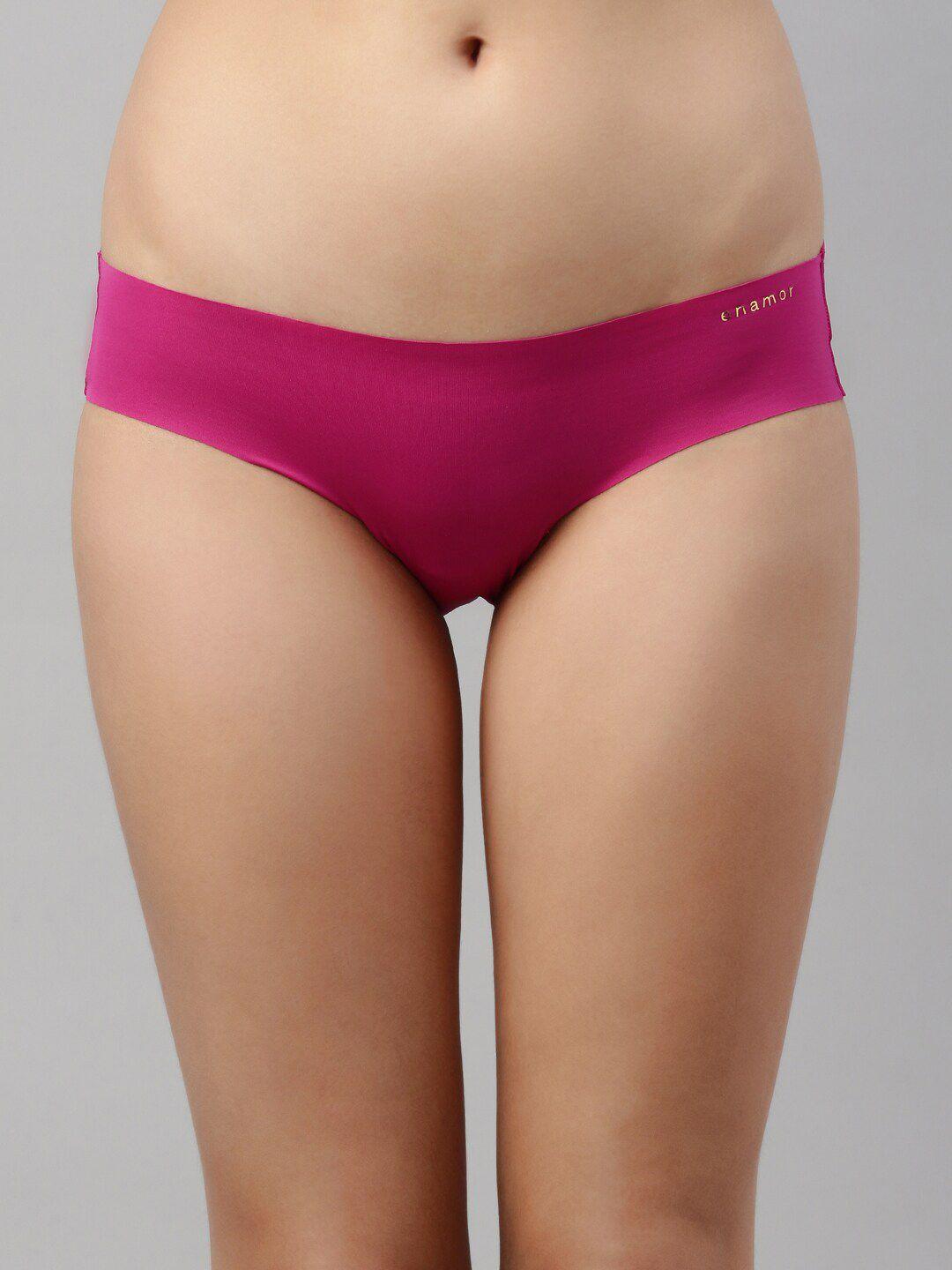 enamor women pink solid bikini briefs