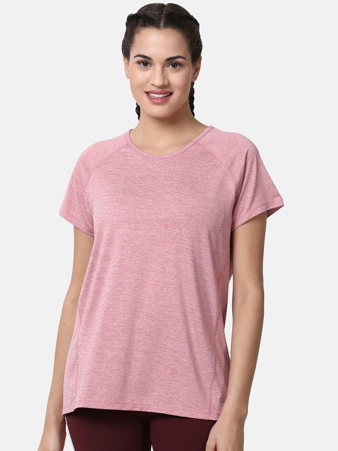 enamor women pink solid relaxed fit athleisure active t-shirt