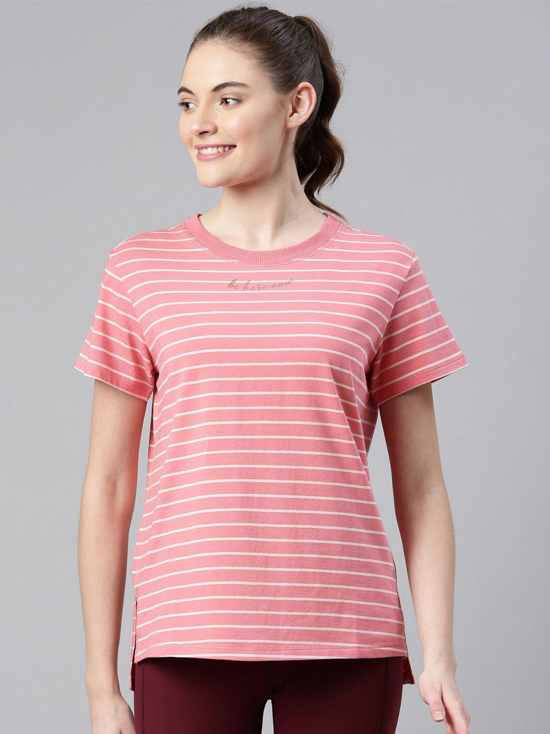 enamor women pink striped antimicrobial t-shirt