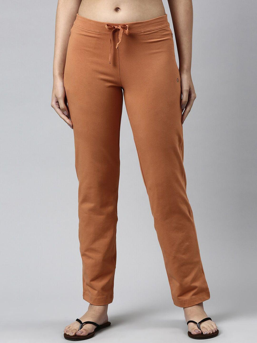enamor women plus size orange solid cotton slim-fit lounge pants