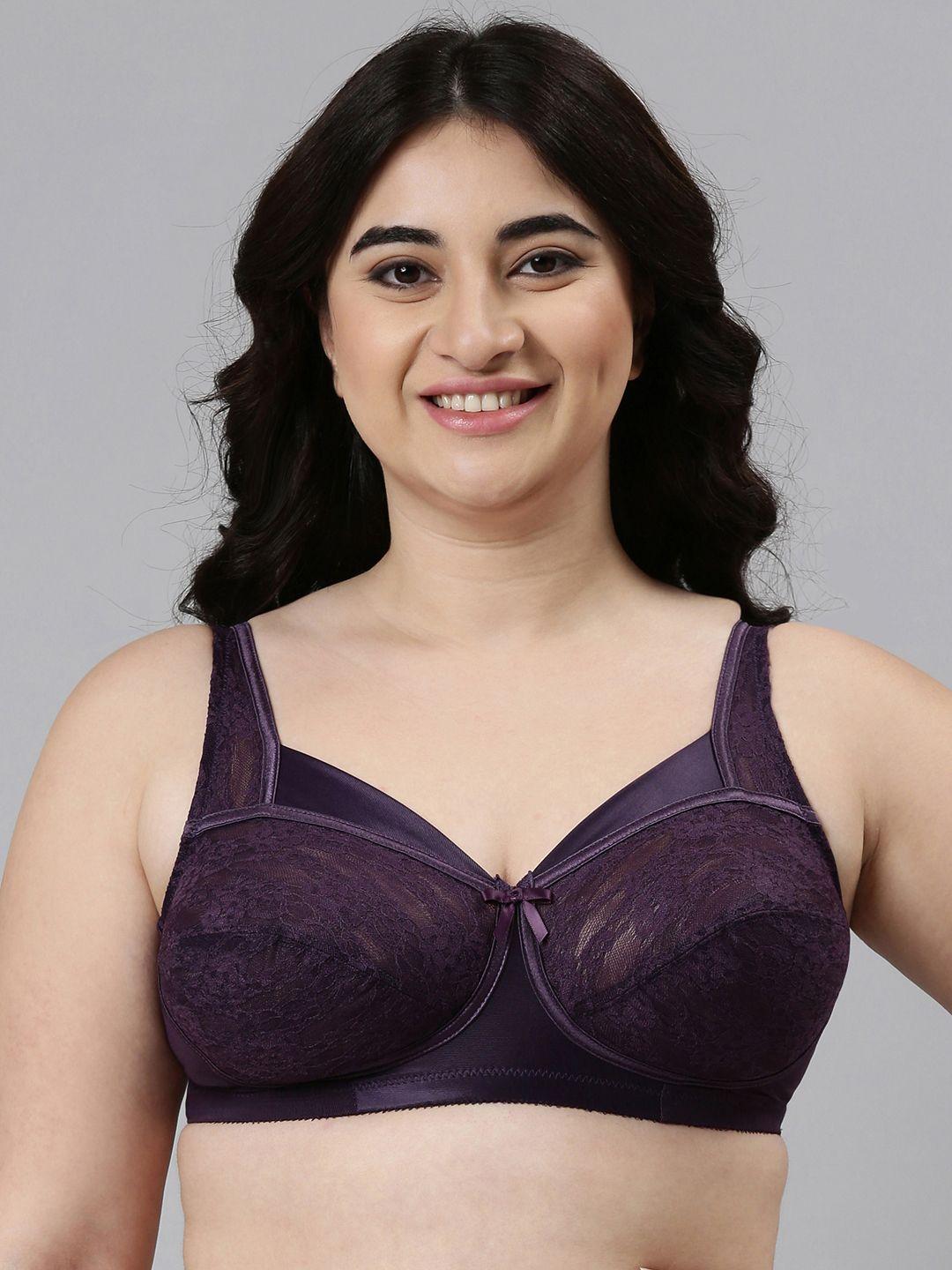 enamor women purple non-padded non-wired full support lace bra with sectioned cups - fb06
