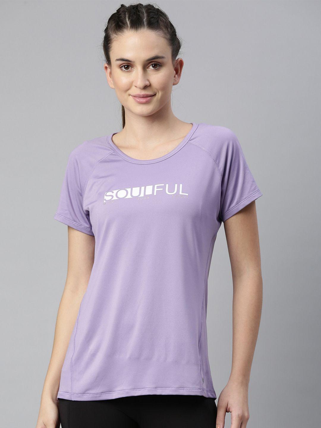 enamor women violet & white typography printed antimicrobial outdoor t-shirt