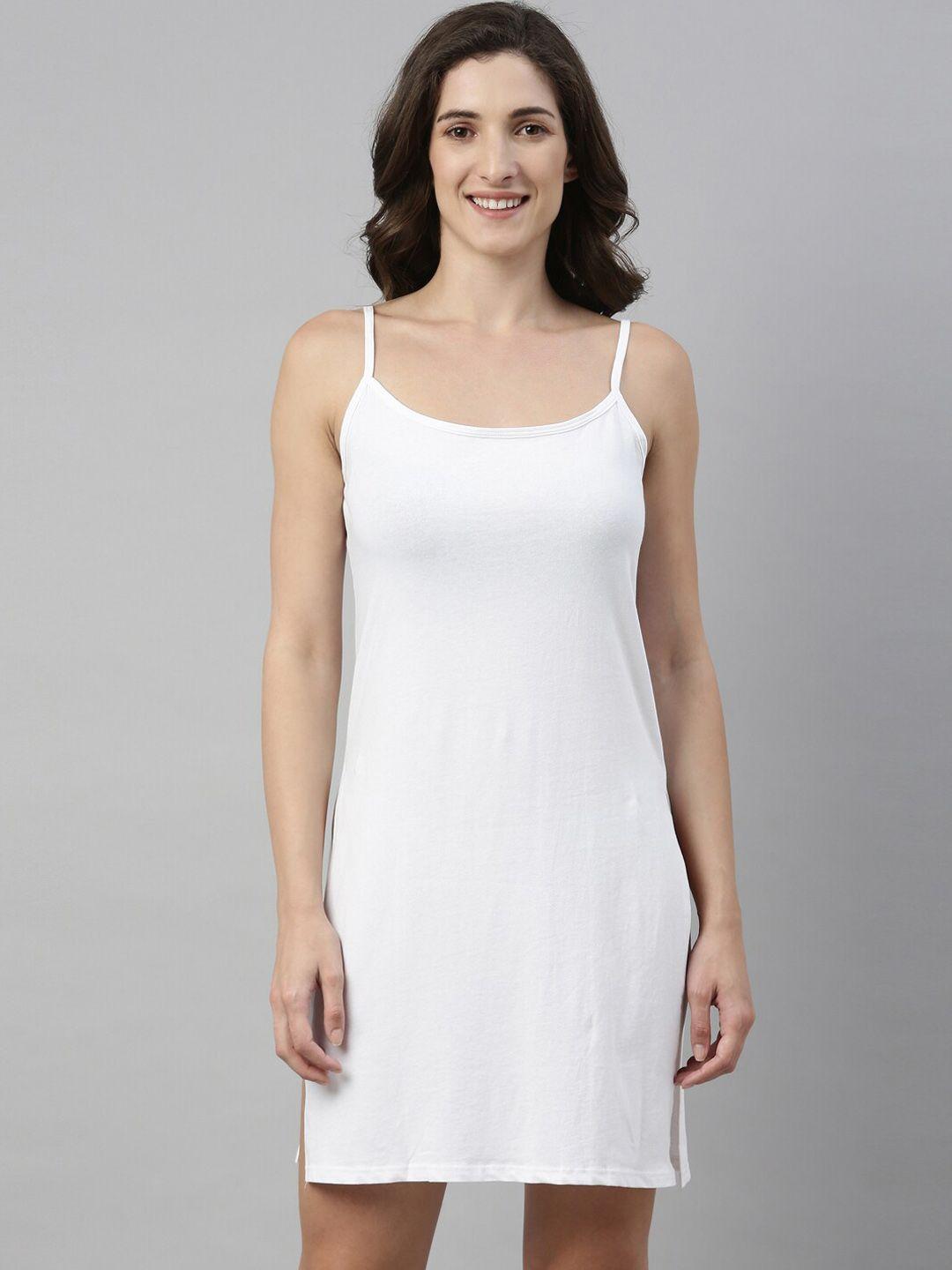 enamor women white solid camisole dress