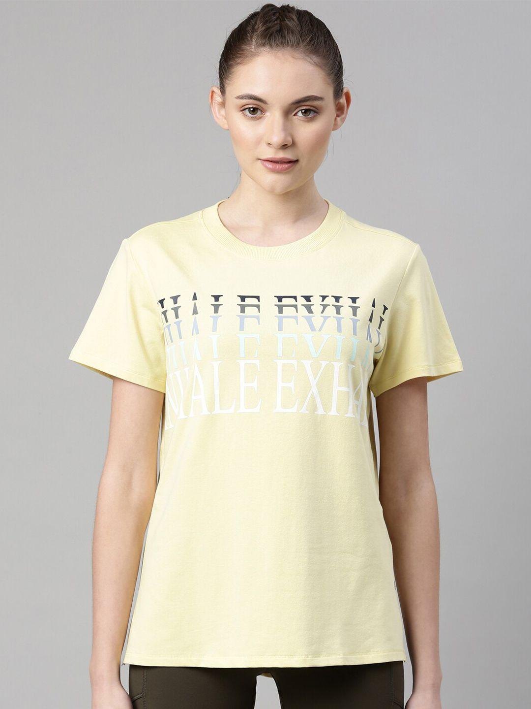 enamor women yellow typography printed antimicrobial t-shirt