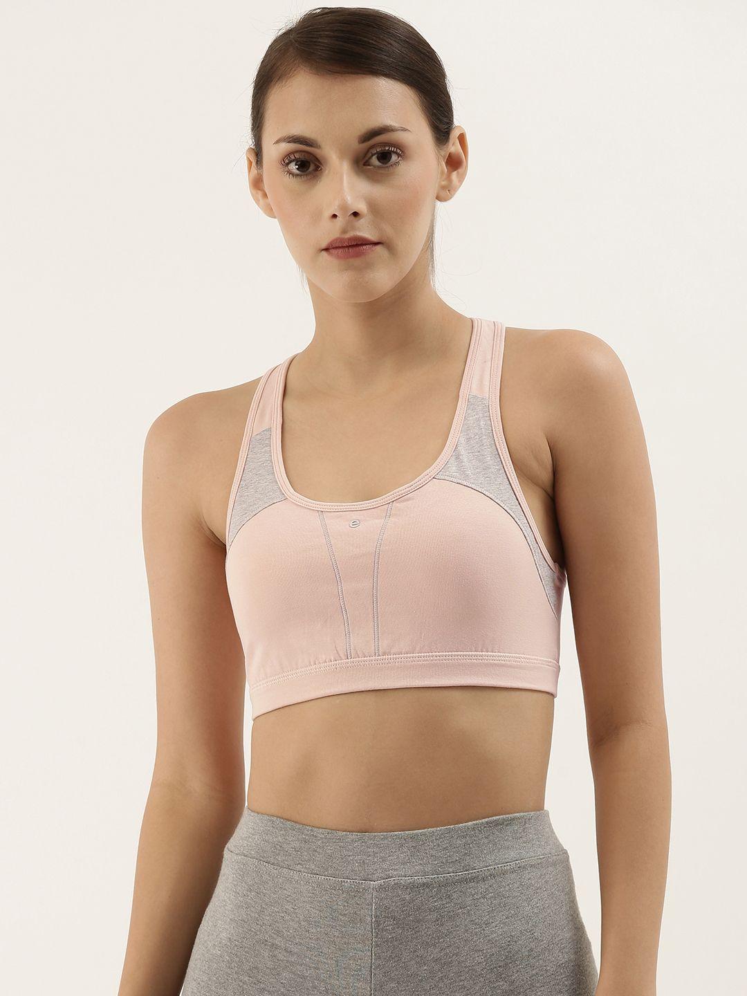 enamor  pink solid non-wired removable pads high coverage medium impact sports bra sb08