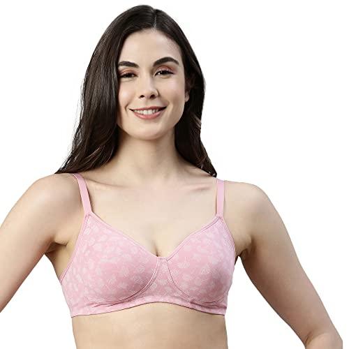 enamor a042 side support shaper fab-cool stretch cotton everyday bra for women- high coverage, non padded and wirefree, pink, 36b