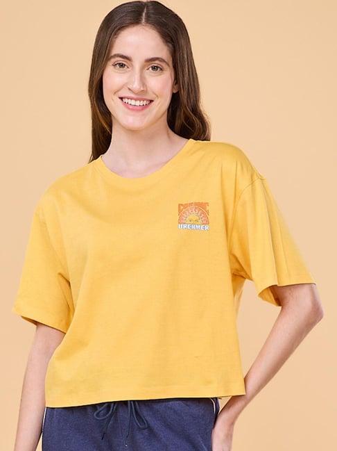 enamor amber yellow cotton printed lounge t-shirt