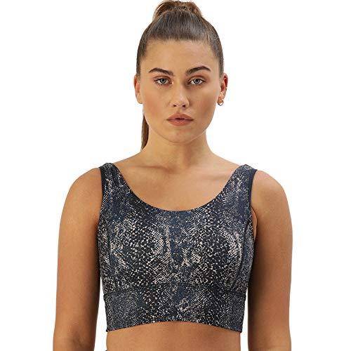 enamor athleisure womens crop length scoop neck high impact quick dry 4 way stretch antimicrobial long line gym workout sports bra with removable padding- e217-(e217_skin aop navy_xl)