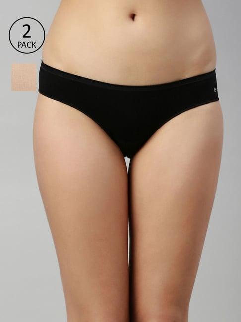 enamor black & beige hipster panties - pack of 2