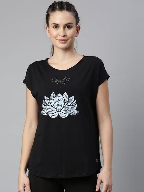 enamor black cotton graphic print sports t-shirt