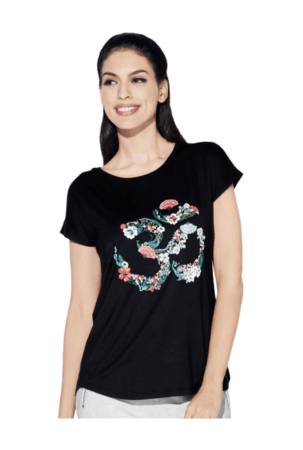 enamor black floral print t-shirt