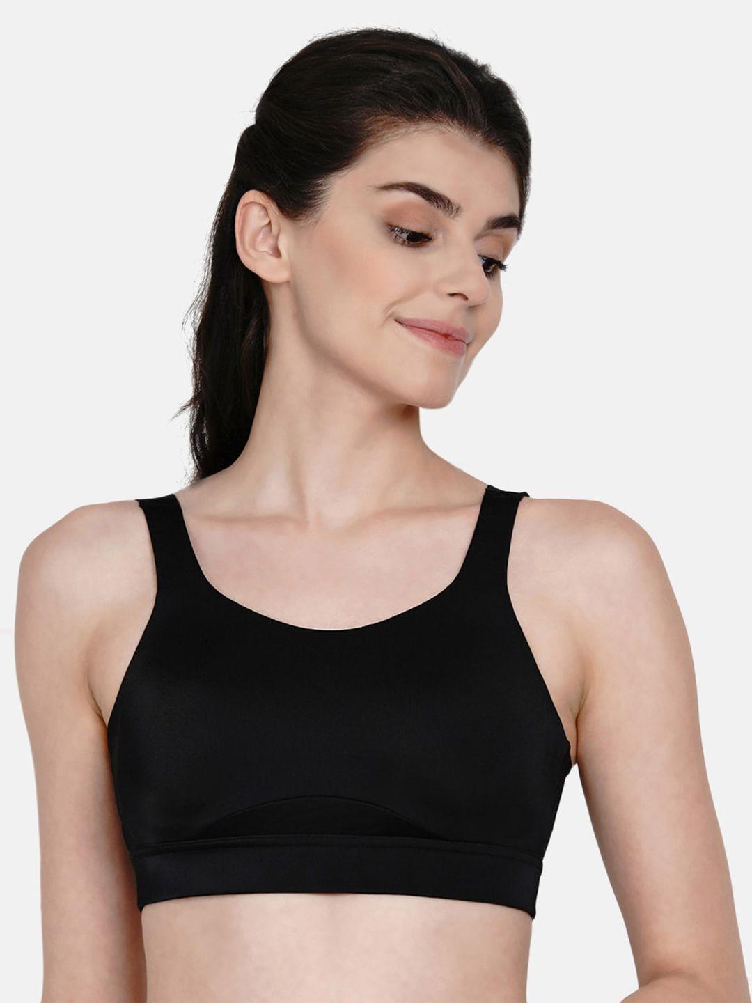 enamor black solid non-wired lightly padded sports bra sb18