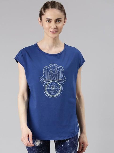 enamor blue cotton graphic print sports t-shirt