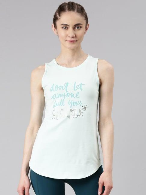 enamor blue cotton graphic print tank top