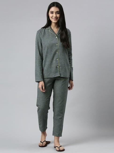 enamor blue cotton printed shirt pyjamas set