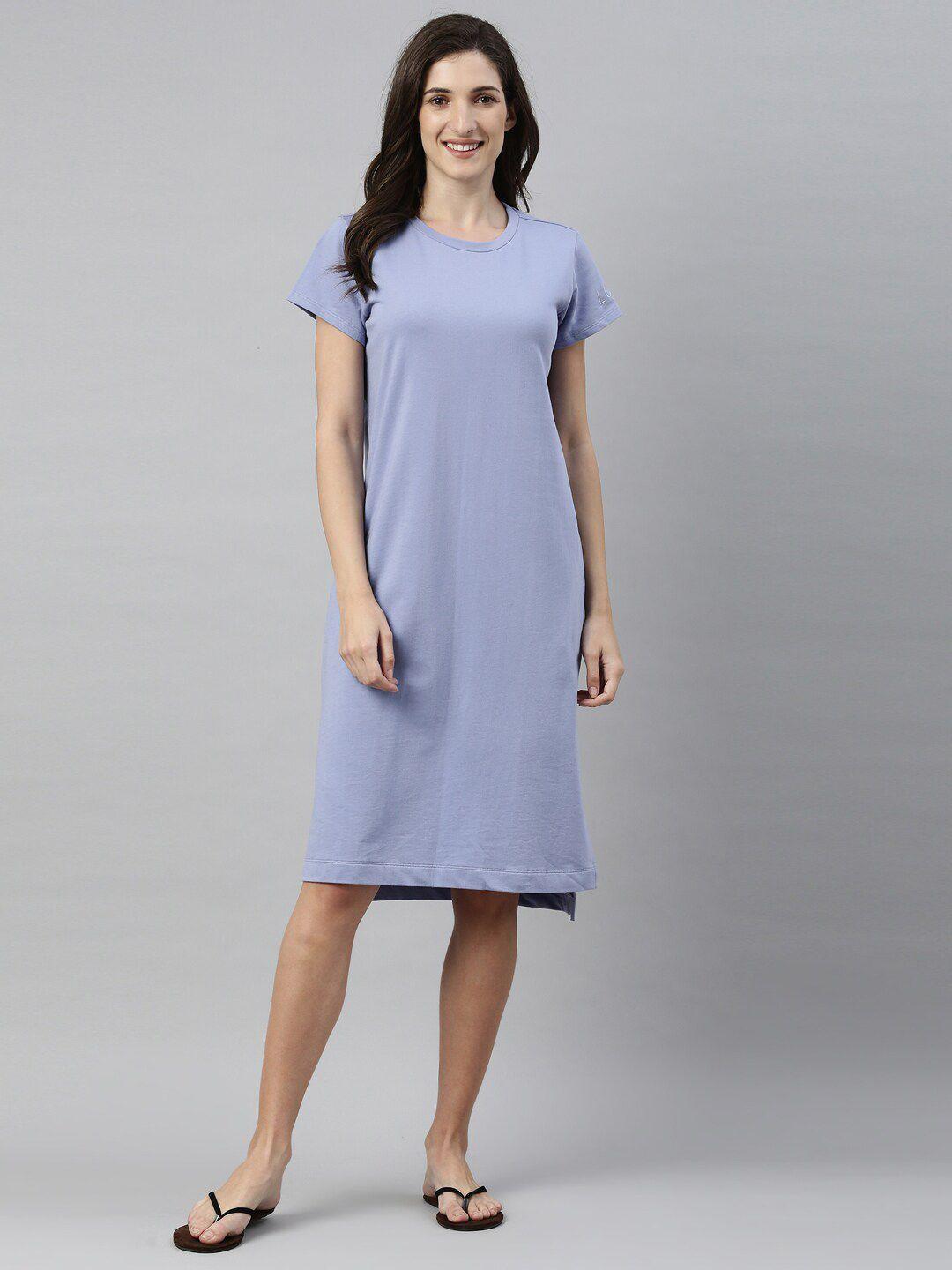 enamor blue solid pure cotton t-shirt nightdress