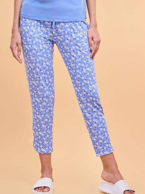 enamor cornflower blue floral print lounge track pants
