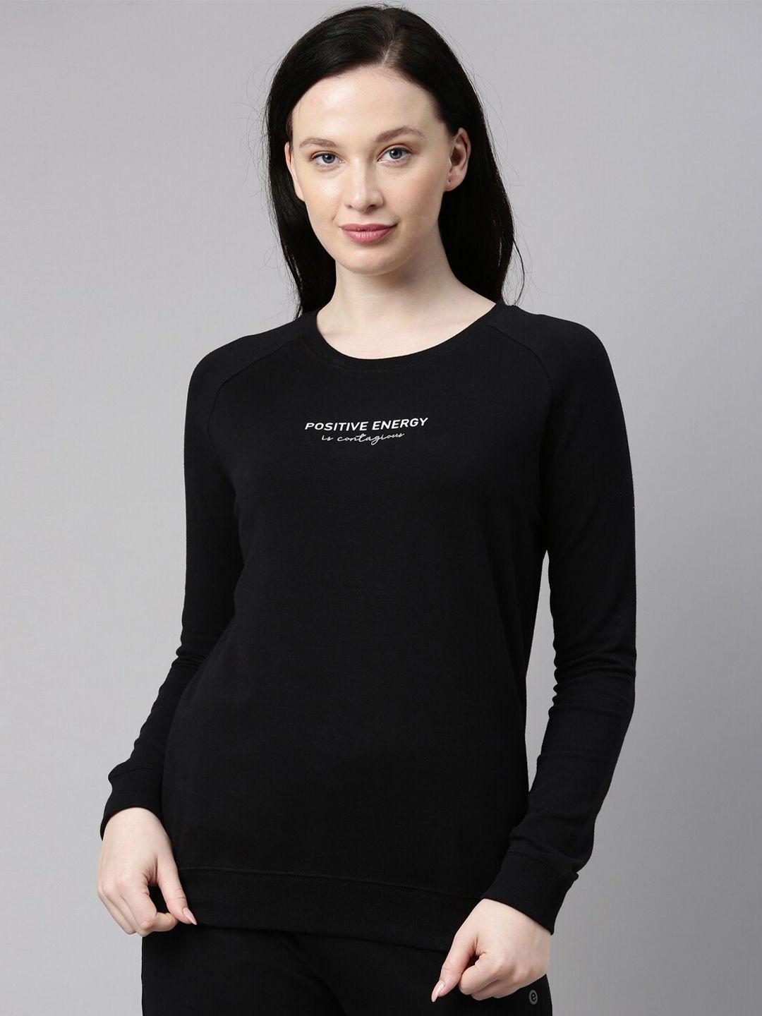enamor e079 crew neck stretch cotton basic sweatshirt for women with long sleeves