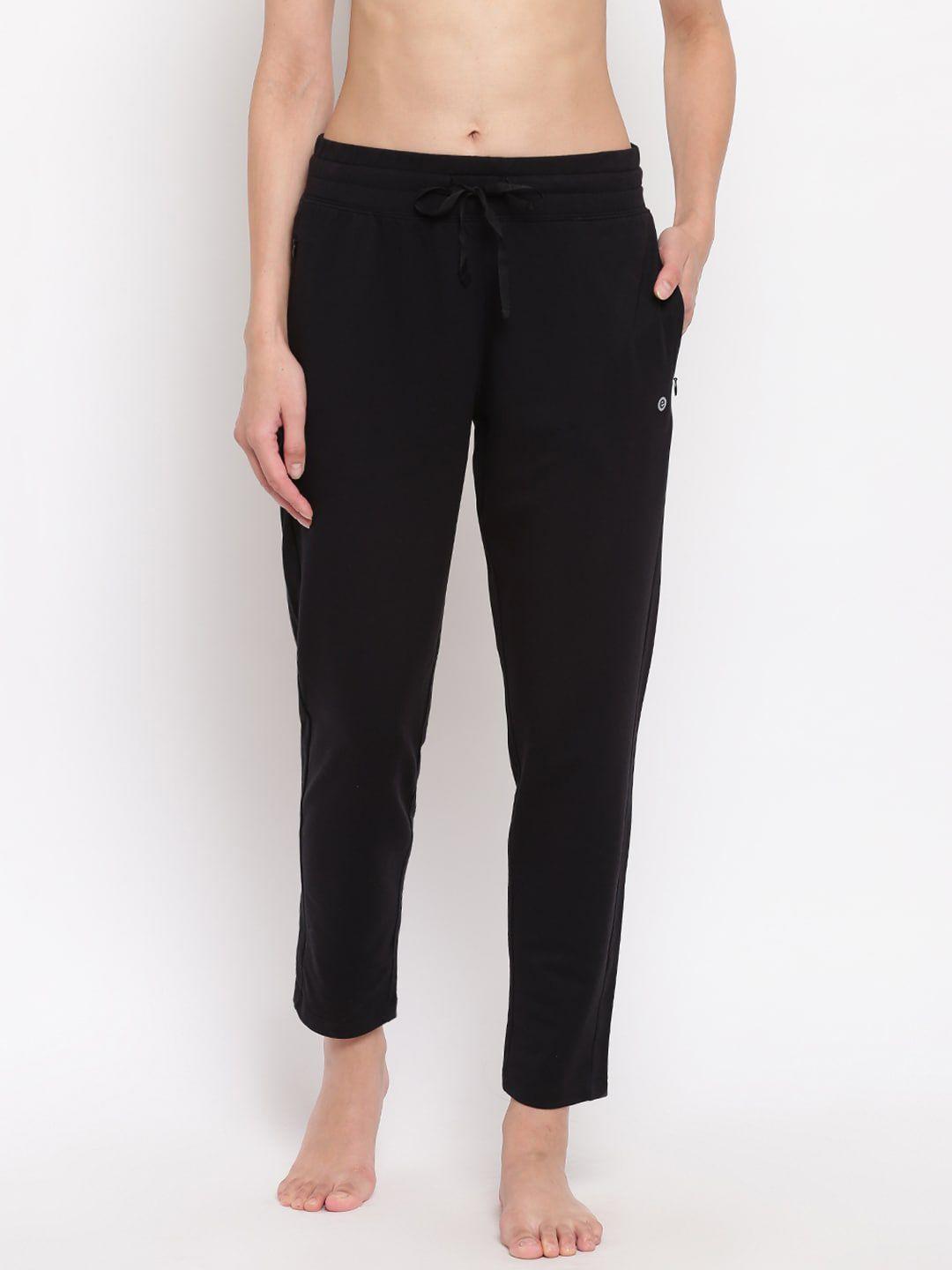 enamor essentials women black slim fit terry lounge pants