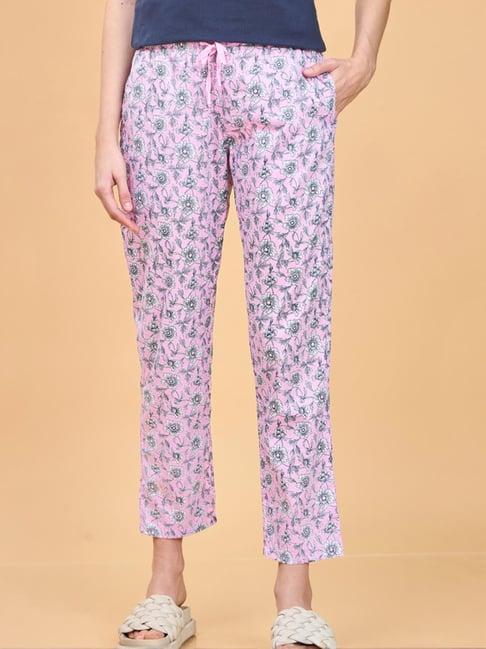 enamor fondant pink cotton floral print lounge track pants