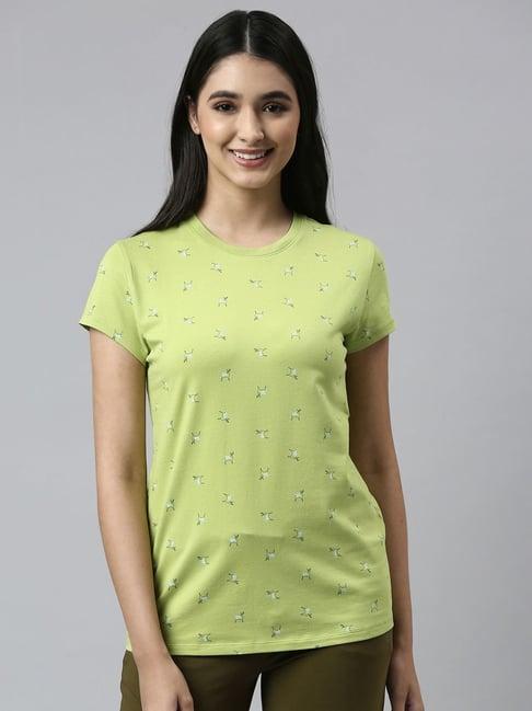 enamor green cotton printed t-shirt