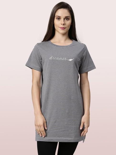 enamor grey melange striped longline t-shirt