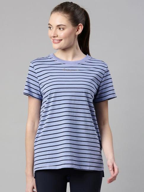 enamor greyish blue cotton striped sports t-shirt