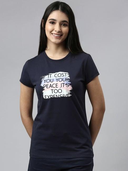 enamor indigo cotton graphic print t-shirt