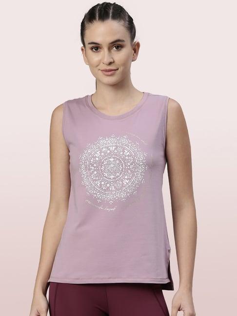 enamor light purple printed crew t-shirt