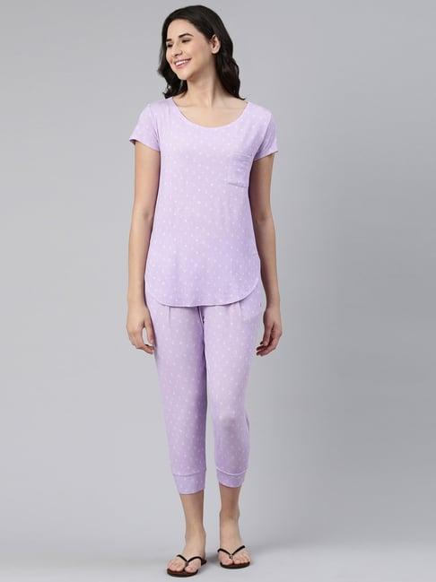 enamor lilac printed shirt shorts set