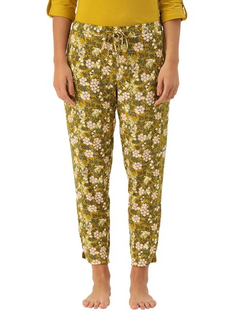 enamor mustard & olive floral print lounge pants